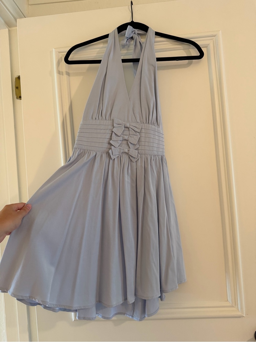 Light Blue Halter Dress with Bow Waist